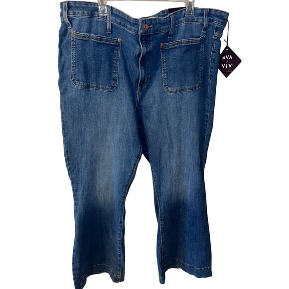 Ava & Viv Flare Jeans Womens Plus Sz 24 High Rise Dark Blue Denim Stretch New - Picture 1 of 12